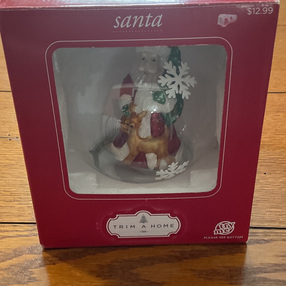 Trim A Home Santa and Reindeer Snow Globe - Red, White, and Green